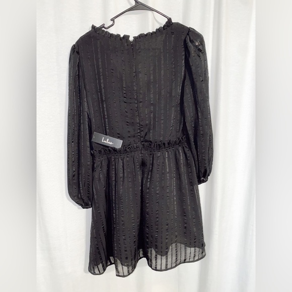 Lulus Forever In My Heart Black Striped Balloon Sleeve Mini Dress - Medium - Picture 3 of 4